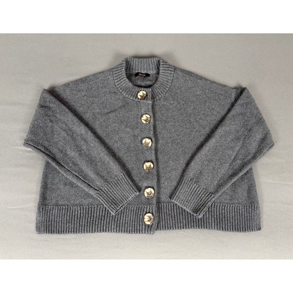 Quince Cropped Cardigan Womens M Charcoal Grey Organic Cotton